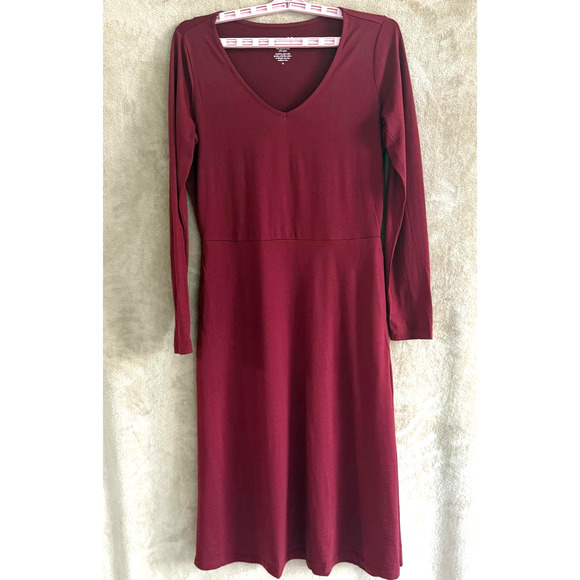 NWOT WOOL& Talia Fit & Flare Midi Dress Merino wool Rustic Red V-Neck Sz M $164 - Picture 1 of 12